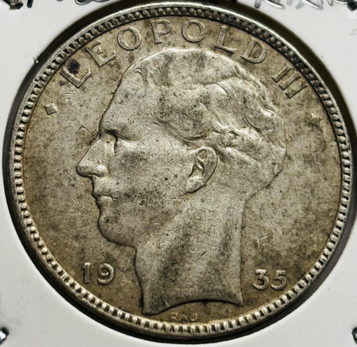 文馨钱币收藏第 283 场，【大雪鉴珍，寒英缀金】金银纪念币精品场，诚邀您的参与【长期接代拍品】 少见好品 1935 年比利时利奥波德三世 20 法郎大银币，680 银，只发行两年关门版