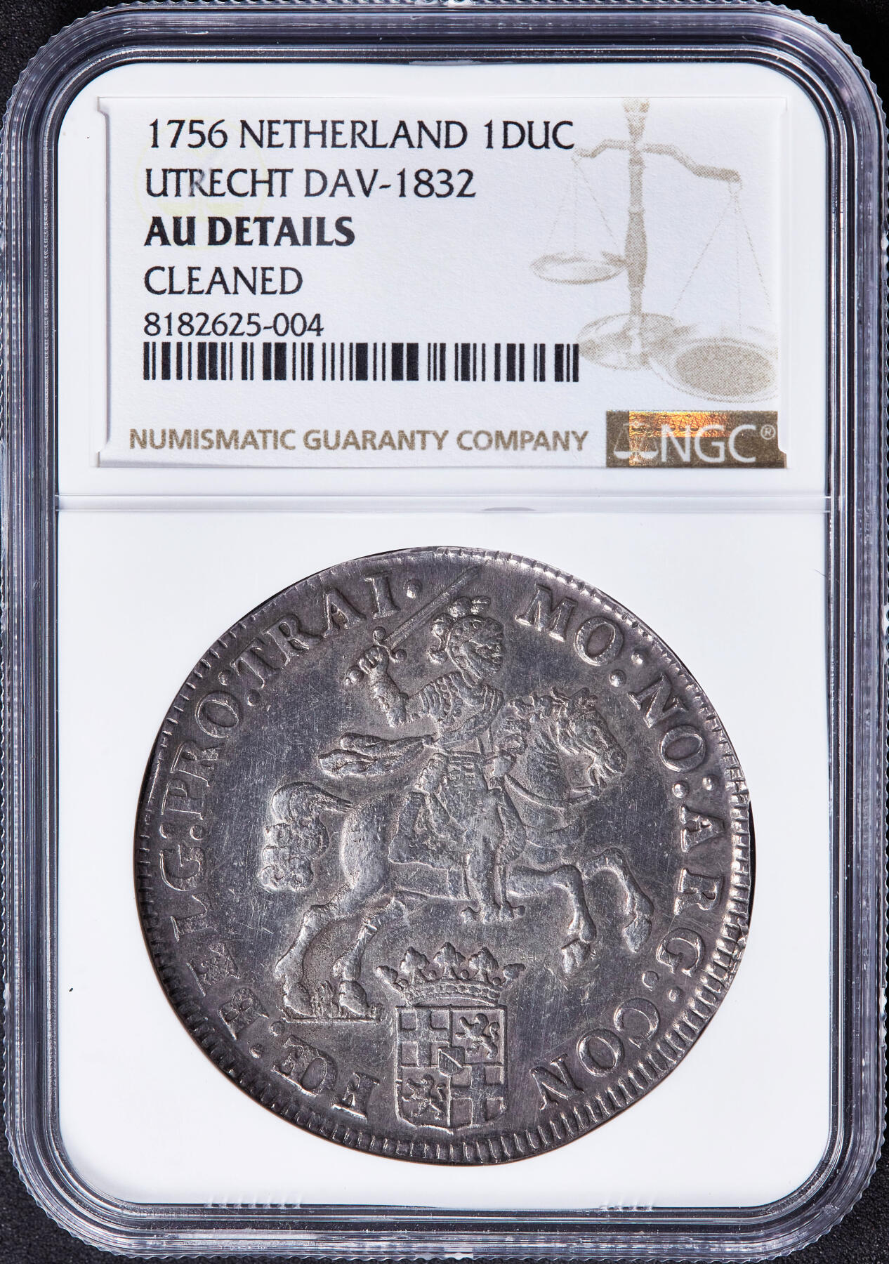 【俄甄集藏】2025年(045)12-03 星期三 晚 19:30 全场包邮 荷兰乌得勒支1756年马剑七世1杜卡特大银币，NGC AUD，原味酱彩老包浆，名誉品种