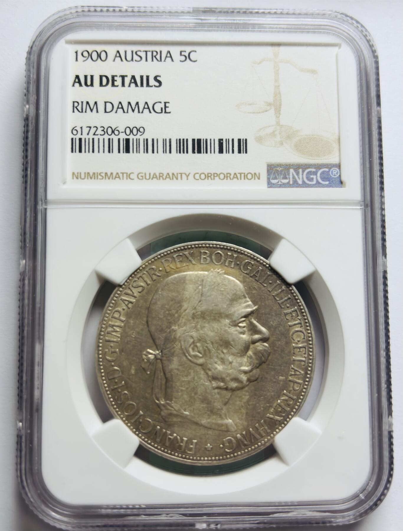 文馨钱币收藏第 283 场，【大雪鉴珍，寒英缀金】金银纪念币精品场，诚邀您的参与【长期接代拍品】 少见 1900 年奥地利约瑟夫一世 5 克朗大银币，首发版 NGC 评级 AUD