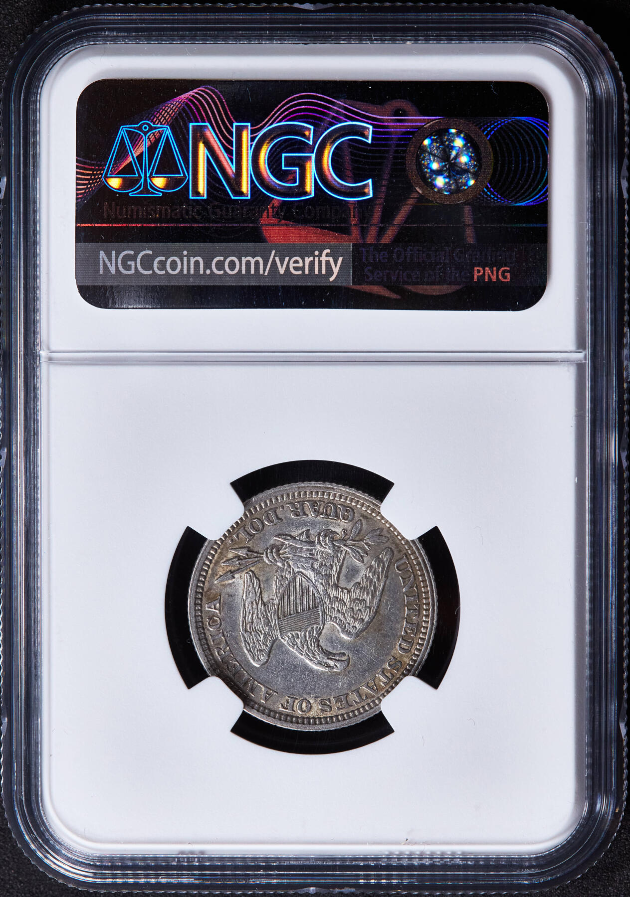 【俄甄集藏】2025年(045)12-03 星期三 晚 19:30 全场包邮 美国1861年拿旗25美分银币，NGC AUD，原味黄油环彩老包浆，原光品相，疑似错杀，经典品种