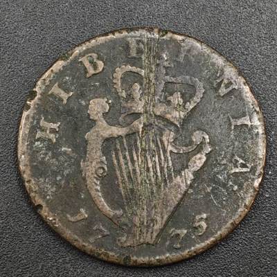 【淘币小摊】实时拍第八百一十七拍   散币场   满百包邮可预留二周 每周一统一发货   - 爱尔兰1775年乔治三世半便士铜币