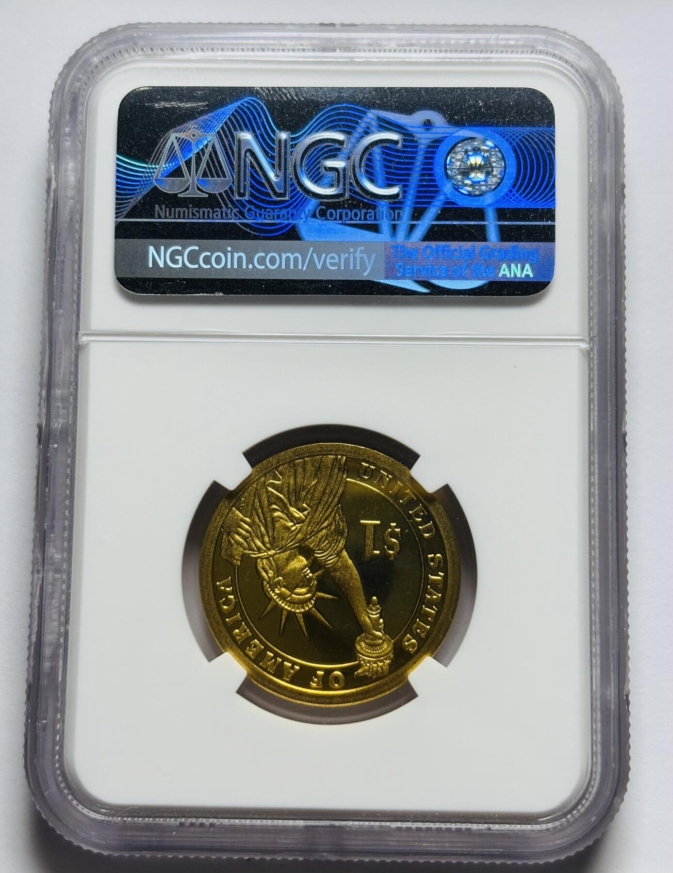 文馨钱币收藏第 283 场，【大雪鉴珍，寒英缀金】金银纪念币精品场，诚邀您的参与【长期接代拍品】 2011 年美国总统詹姆斯加菲尔德 1 美元精制币 NGC 评级 PF67 分