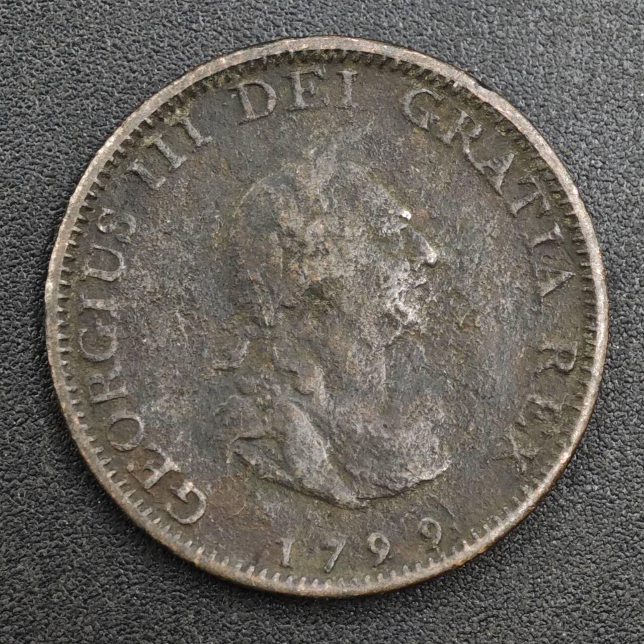 【淘币小摊】实时拍第八百一十七拍   散币场   满百包邮可预留二周 每周一统一发货   英国1799年乔治三世法新铜币