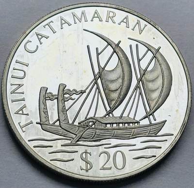 文馨钱币收藏第 283 场，【大雪鉴珍，寒英缀金】金银纪念币精品场，诚邀您的参与【长期接代拍品】 - 少见全新 1995 年库克群岛泰努依双船船体船  20 元精制纪念银币，31.47 克 925 高银，独年份版