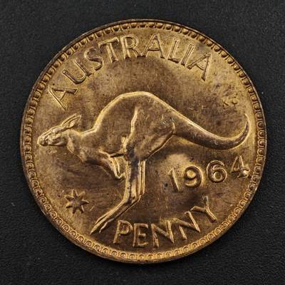 【淘币小摊】实时拍第八百一十七拍   散币场   满百包邮可预留二周 每周一统一发货   - 澳大利亚1964年伊丽莎白二世一便士袋鼠铜币