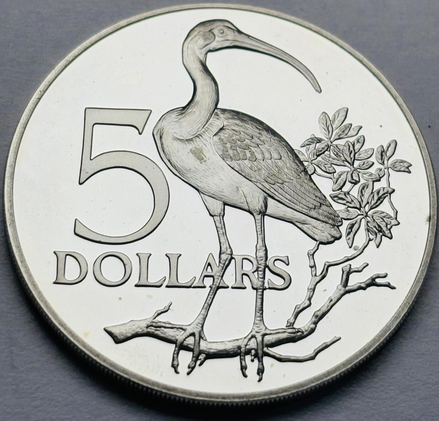 文馨钱币收藏第 283 场，【大雪鉴珍，寒英缀金】金银纪念币精品场，诚邀您的参与【长期接代拍品】 全新 1977 年特立尼达和多巴哥 5 元精制大银币 29.7 克 925 高银，第二版