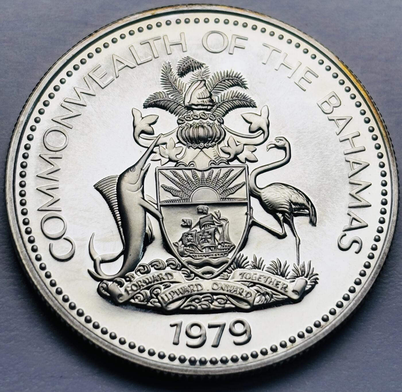 文馨钱币收藏第 283 场，【大雪鉴珍，寒英缀金】金银纪念币精品场，诚邀您的参与【长期接代拍品】 全新 1979 年巴哈马一元精制大银币 18.14 克 800 高银