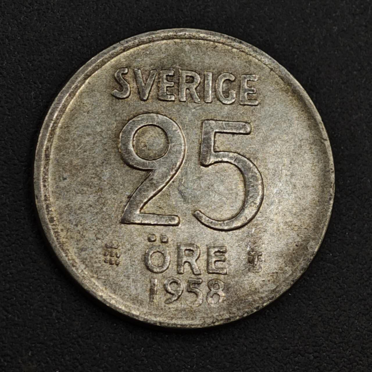 【淘币小摊】实时拍第八百一十七拍   散币场   满百包邮可预留二周 每周一统一发货   瑞典1958年25欧尔银币