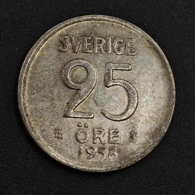 【淘币小摊】实时拍第八百一十七拍   散币场   满百包邮可预留二周 每周一统一发货   - 瑞典1958年25欧尔银币