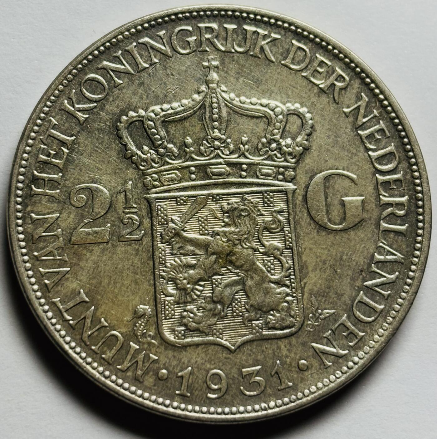 文馨钱币收藏第 283 场，【大雪鉴珍，寒英缀金】金银纪念币精品场，诚邀您的参与【长期接代拍品】 1931 年荷兰威廉明娜女王 2.5 盾大银币