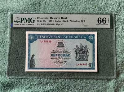 【礼羽收藏】🌏世界钱币拍卖第114期 - 罗德西亚 1979年1元 PMG66EPQ