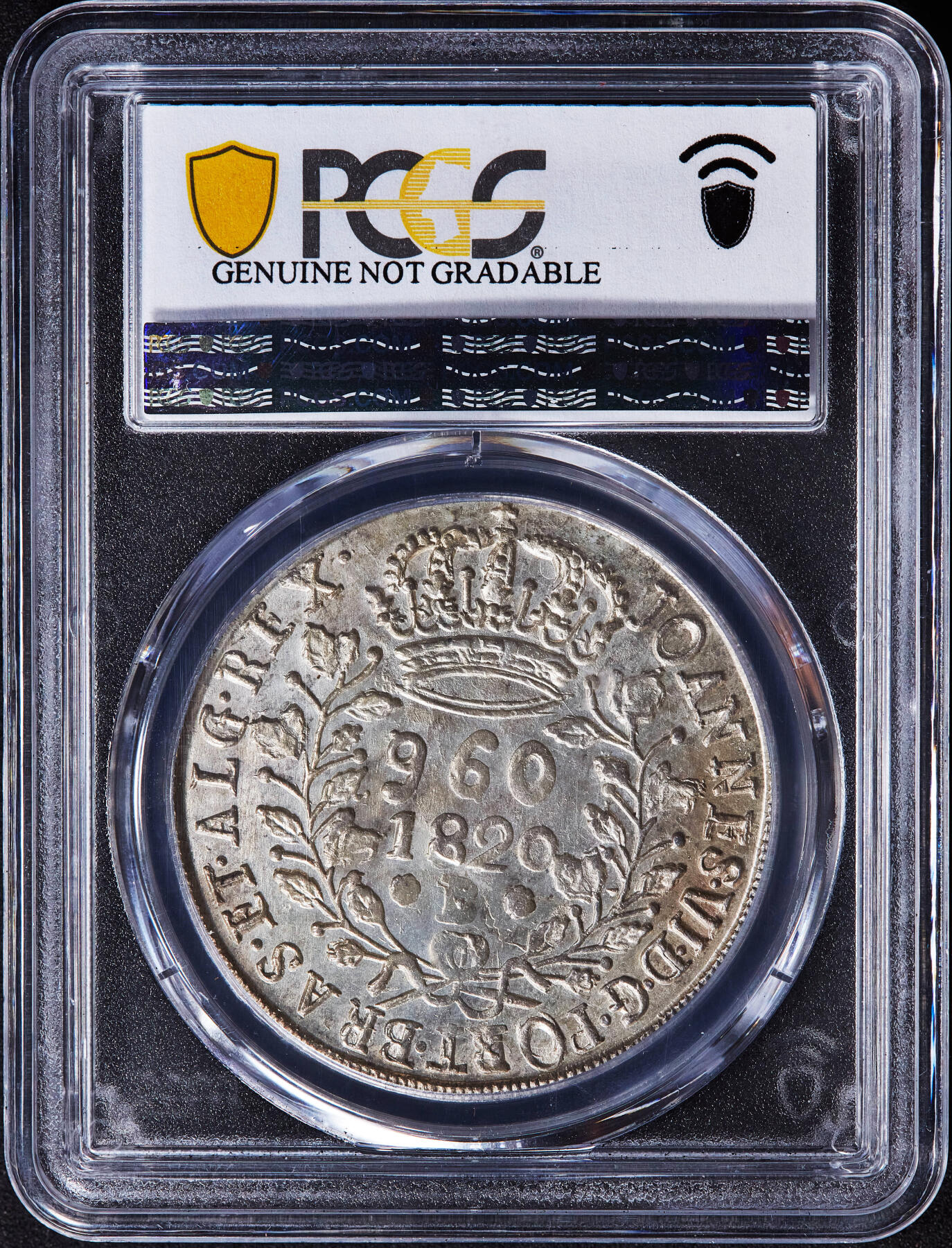 【俄甄集藏】2025年(045)12-03 星期三 晚 19:30 全场包邮 葡属巴西1820年若昂六世B版960瑞斯大银币，PCGS UNCD，细节犀利，底板带光