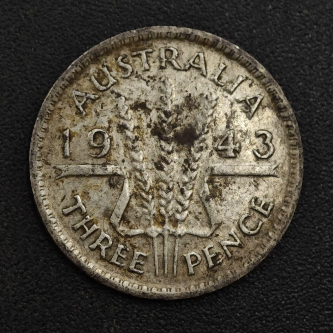 【淘币小摊】实时拍第八百一十七拍   散币场   满百包邮可预留二周 每周一统一发货   澳大利亚1943年乔治六世3便士银币
