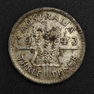 【淘币小摊】实时拍第八百一十七拍   散币场   满百包邮可预留二周 每周一统一发货   - 澳大利亚1943年乔治六世3便士银币