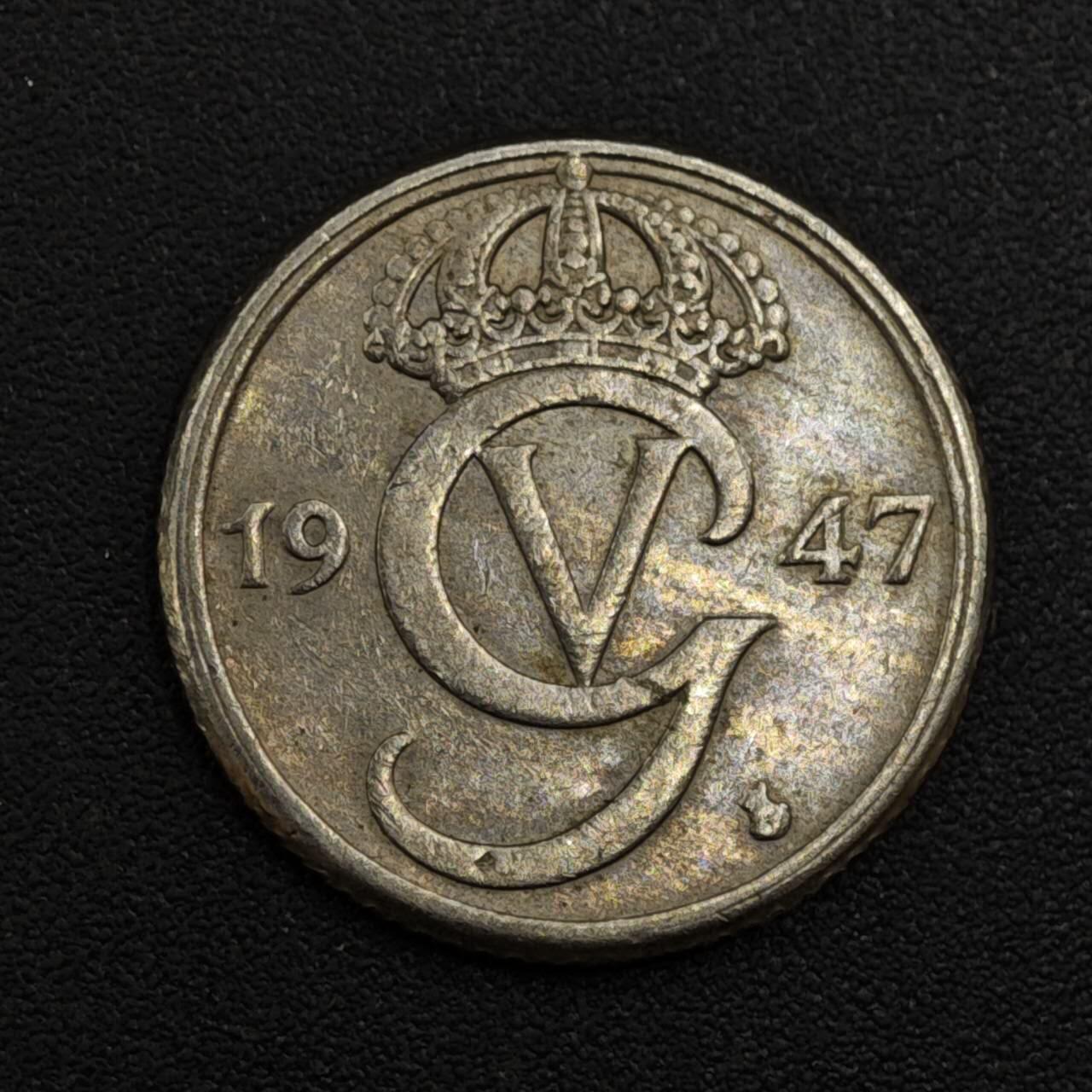 【淘币小摊】实时拍第八百一十七拍   散币场   满百包邮可预留二周 每周一统一发货   瑞典1947年25欧尔镍币