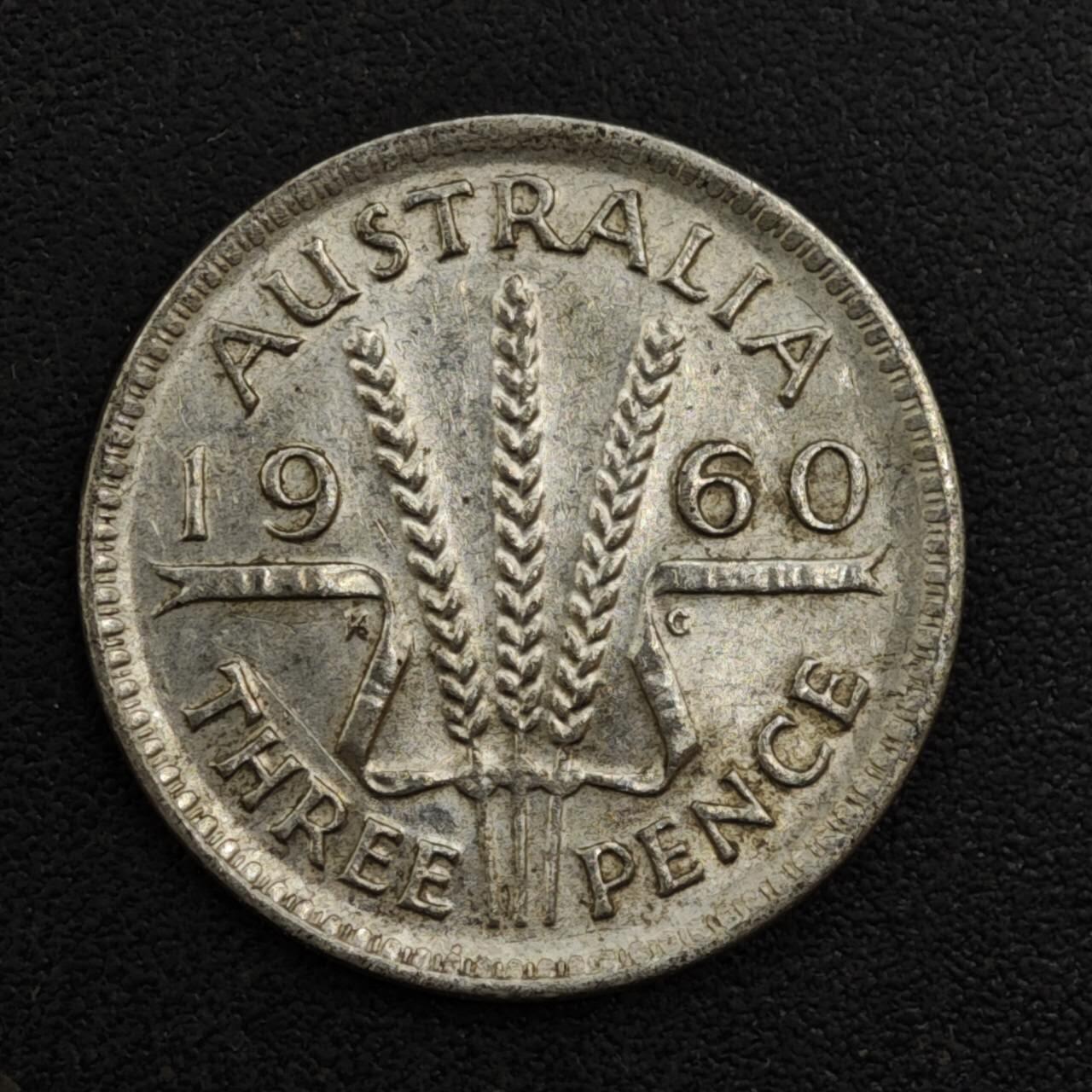 【淘币小摊】实时拍第八百一十七拍   散币场   满百包邮可预留二周 每周一统一发货   澳大利亚1960年伊丽莎白二世3便士银币