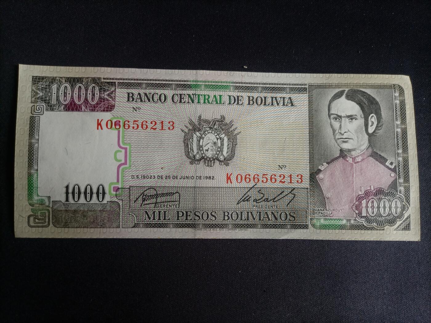 【游宝拍卖】乙巳蛇年91期 第四季首拍场  玻利维亚-1000比索【1982年 全新UNC】