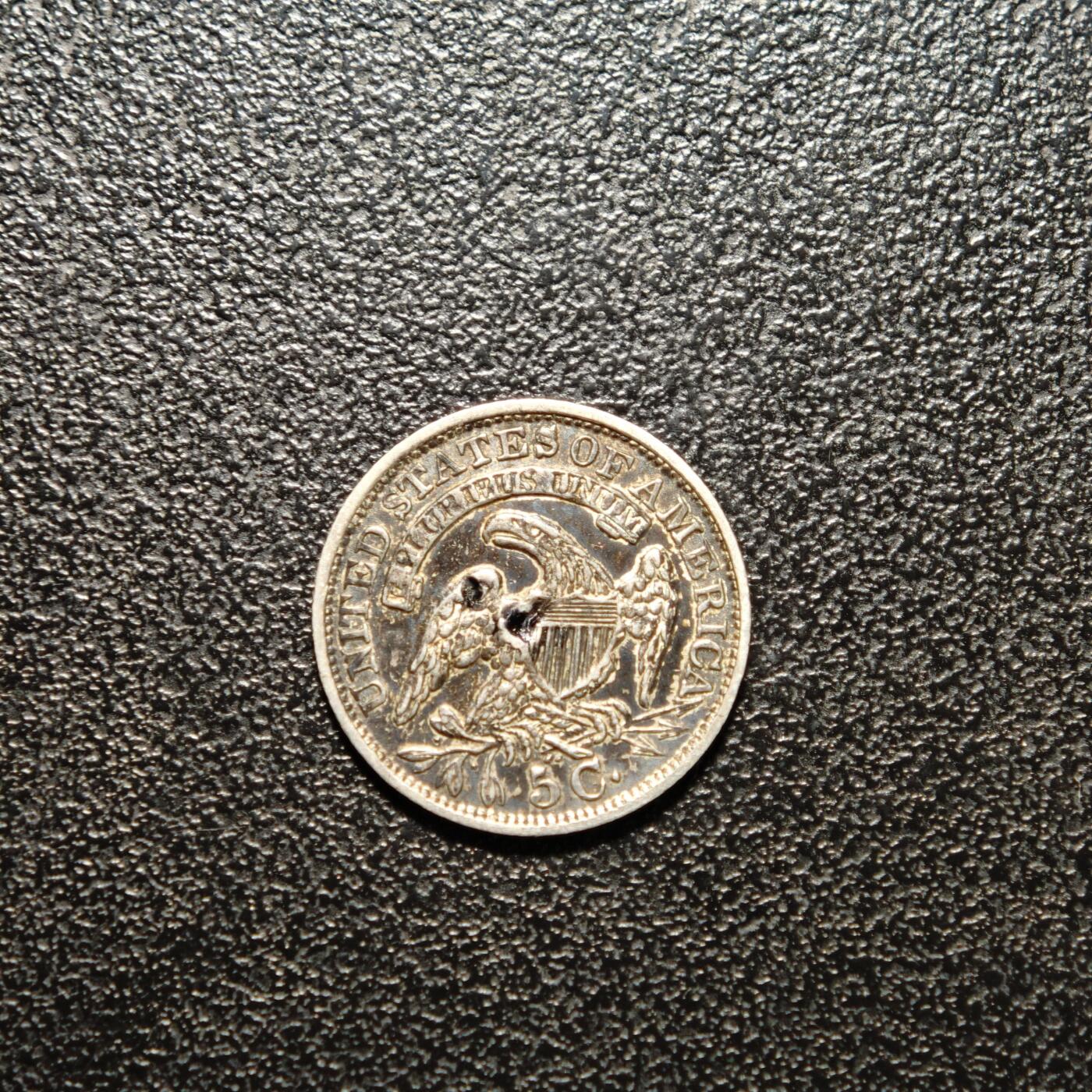 【德藏】世界币章拍卖第156期（拍品征集中~欢迎藏友联系） 1834年 美国早期5美分银币 老包浆 直径约：15.3mm；重约：1.3g