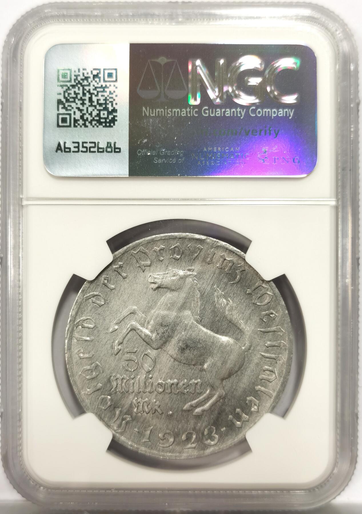 博洋堂世界钱币拍卖第150期（全场包邮） NGC MS64 德国德紧威斯特伐利亚1923年5000万马克马币