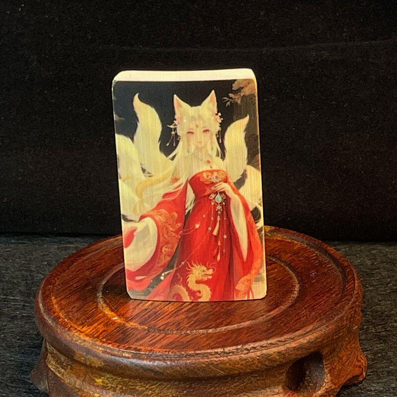 听雨轩（34）天然彩绘实心玉竹牌专场 实心玉竹牌  九尾狐仙 4*6cm