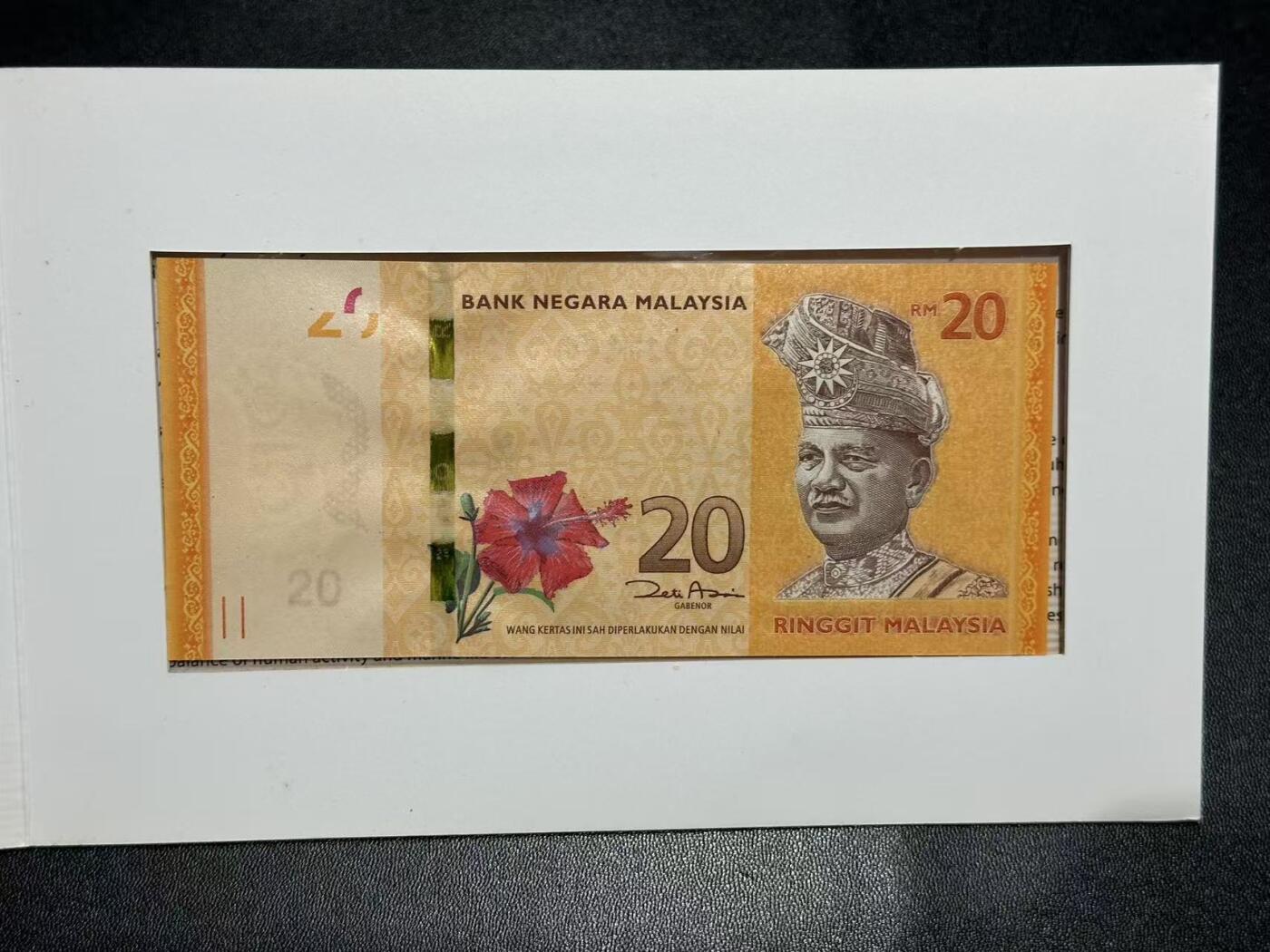 《外钞收藏家》第五百九十一期（畅拍场）（本平台长期征集拍品、欢迎藏友们联系合作） 马来西亚20林吉特 AA冠 带精美册子