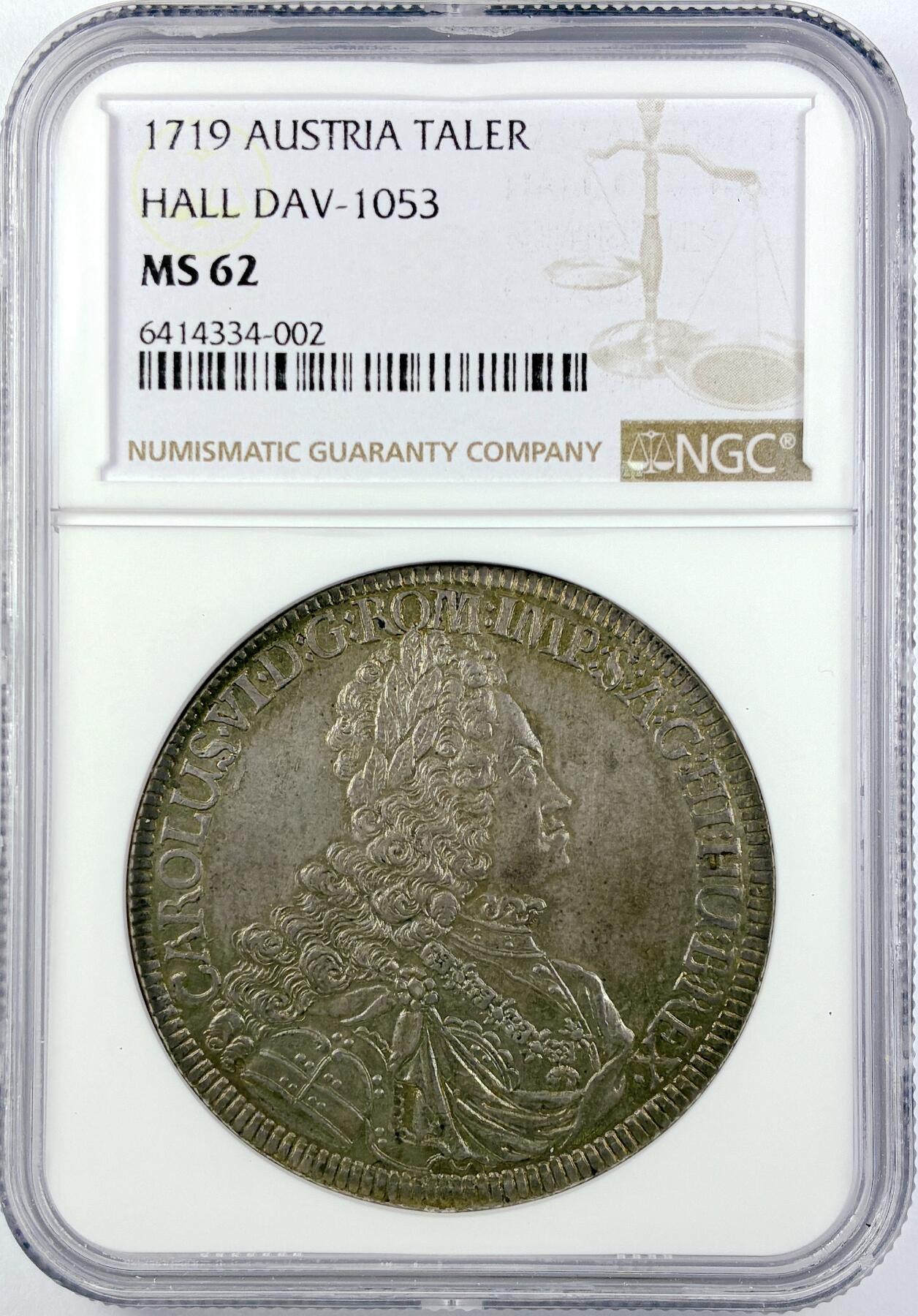 【雨安】【直播拍卖】【世界币章119期-评级币】2025-12-06 周六 19:30 保真 [评级欧洲] Austria 奥地利 1泰勒 1719年 查理六世  NGC-MS62