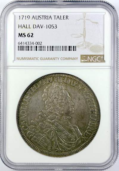 【雨安】【直播拍卖】【世界币章119期-评级币】2025-12-06 周六 19:30 保真 - [评级欧洲] Austria 奥地利 1泰勒 1719年 查理六世  NGC-MS62