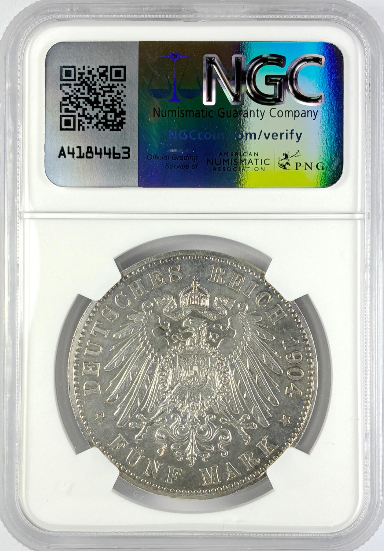 【雨安】【直播拍卖】【世界币章119期-评级币】2025-12-06 周六 19:30 保真 [评级德国] Germany 德国 帝国 J.075 黑森-达姆施塔特 5马克 (1904) 腓力一世400周年 1904年  NGC-UNC