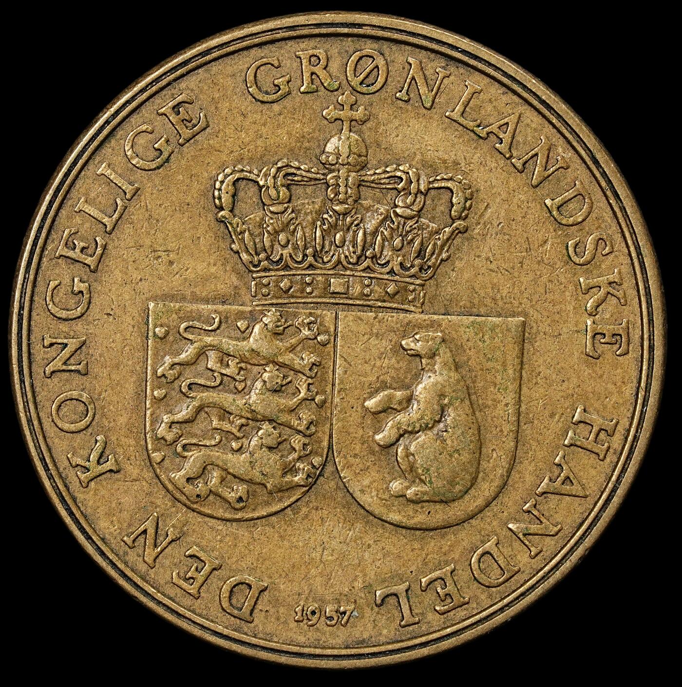 修遠堂世界钱币第九十六期 1957年皇家格陵兰贸易公司1克朗