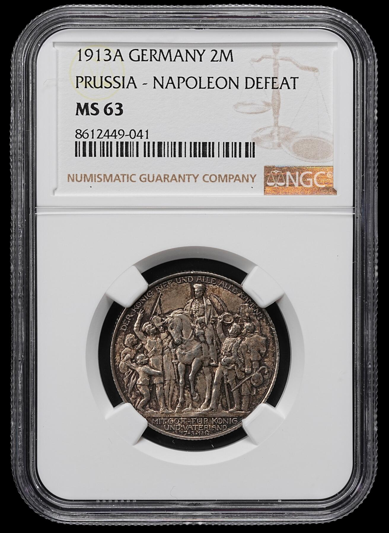 修遠堂世界钱币第九十六期 NGC MS63 1913年普鲁士战胜拿破仑百年纪念2马克银币