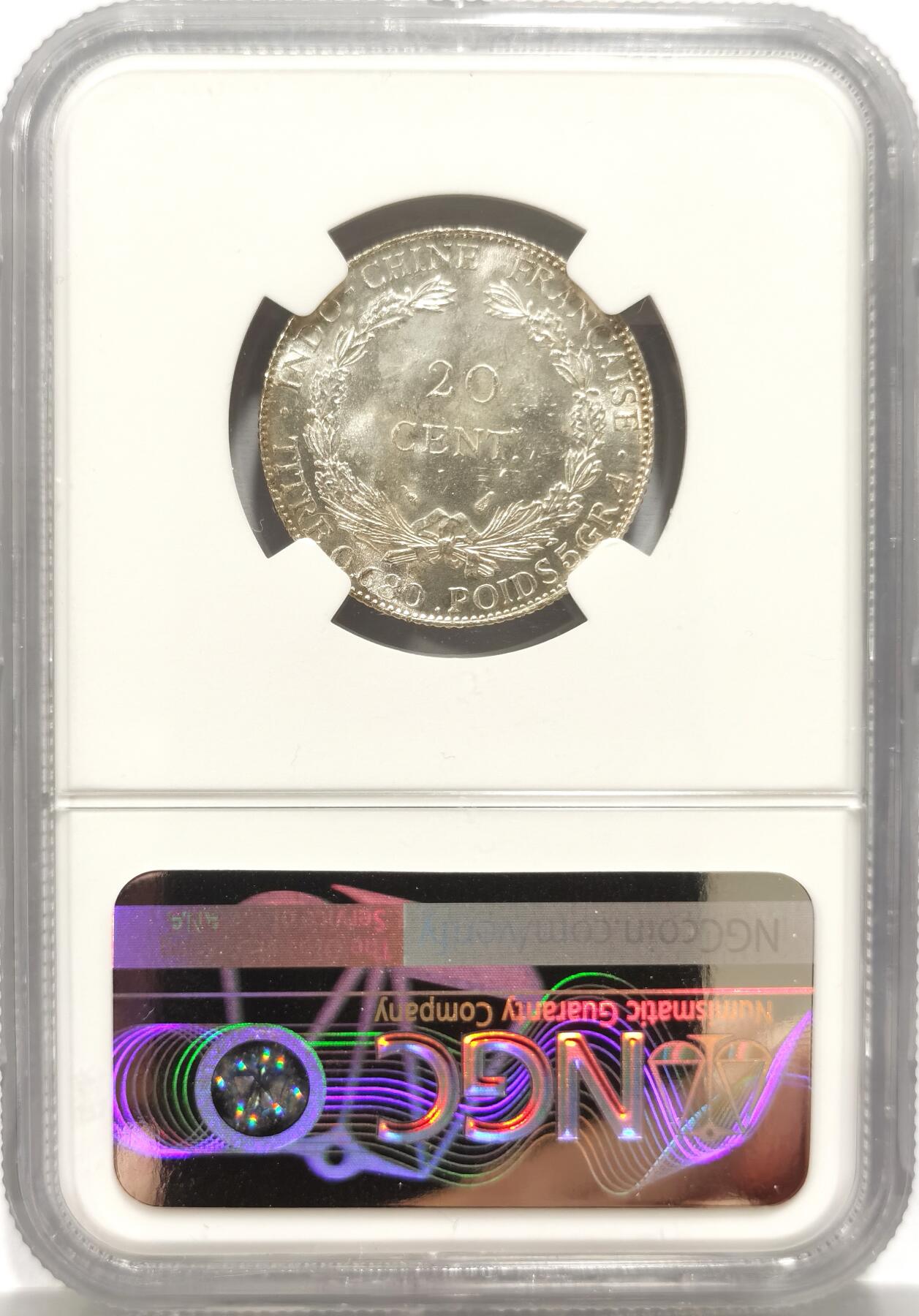 博洋堂世界钱币拍卖第150期（全场包邮） NGC MS63 法属印支1937年坐洋20分银币