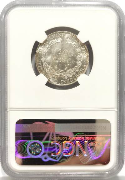 博洋堂世界钱币拍卖第150期（全场包邮） NGC MS63 法属印支1937年坐洋20分银币