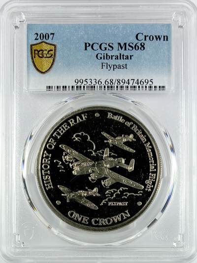 【雨安】【直播拍卖】【世界币章119期-评级币】2025-12-06 周六 19:30 保真 - [评级现代] Gibraltar 直布罗陀 1克朗 2007年 空中分列式  PCGS-MS68