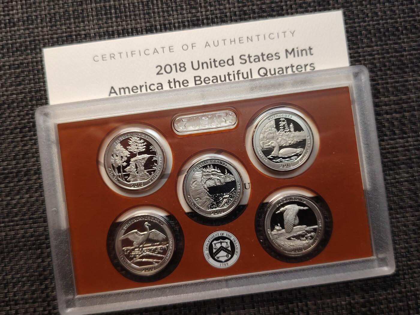 布加迪🐬～世界钱币(上海)🌾第 263 期 /  各国套币和散币 美国🇺🇸 2018年 25分 国家公园纪念精致套币～1