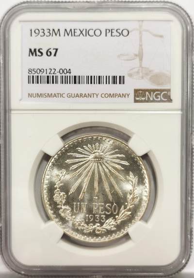 博洋堂世界钱币拍卖第150期（全场包邮） - NGC MS67 墨西哥1933年1比索银币，极致高分！