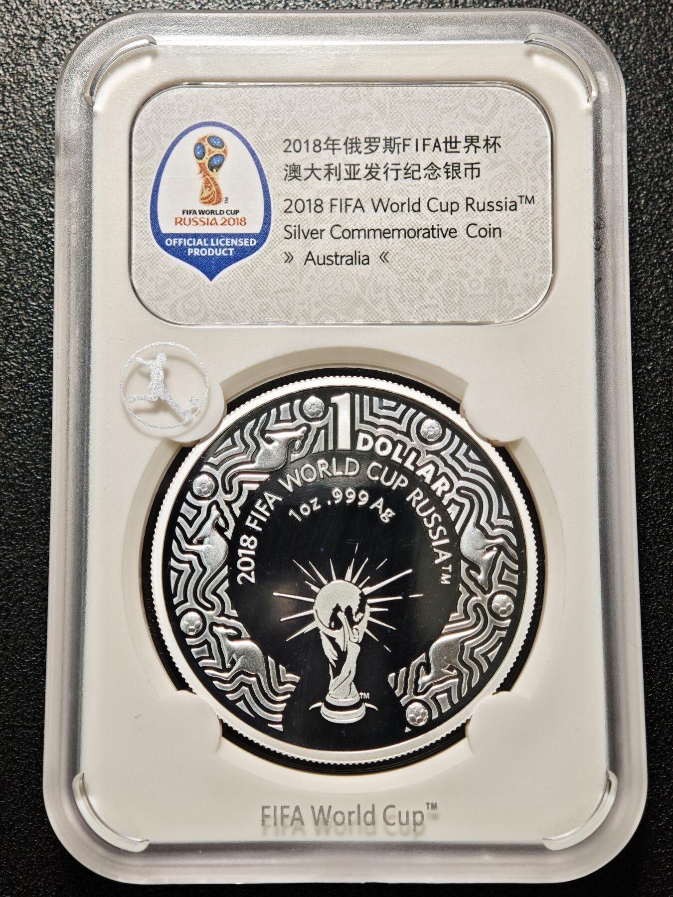 【德藏】世界币章拍卖第156期（拍品征集中~欢迎藏友联系） 2枚一组 2018年 澳大利亚俄罗斯世界杯1元纪念银币 封装版 1盎司 999银