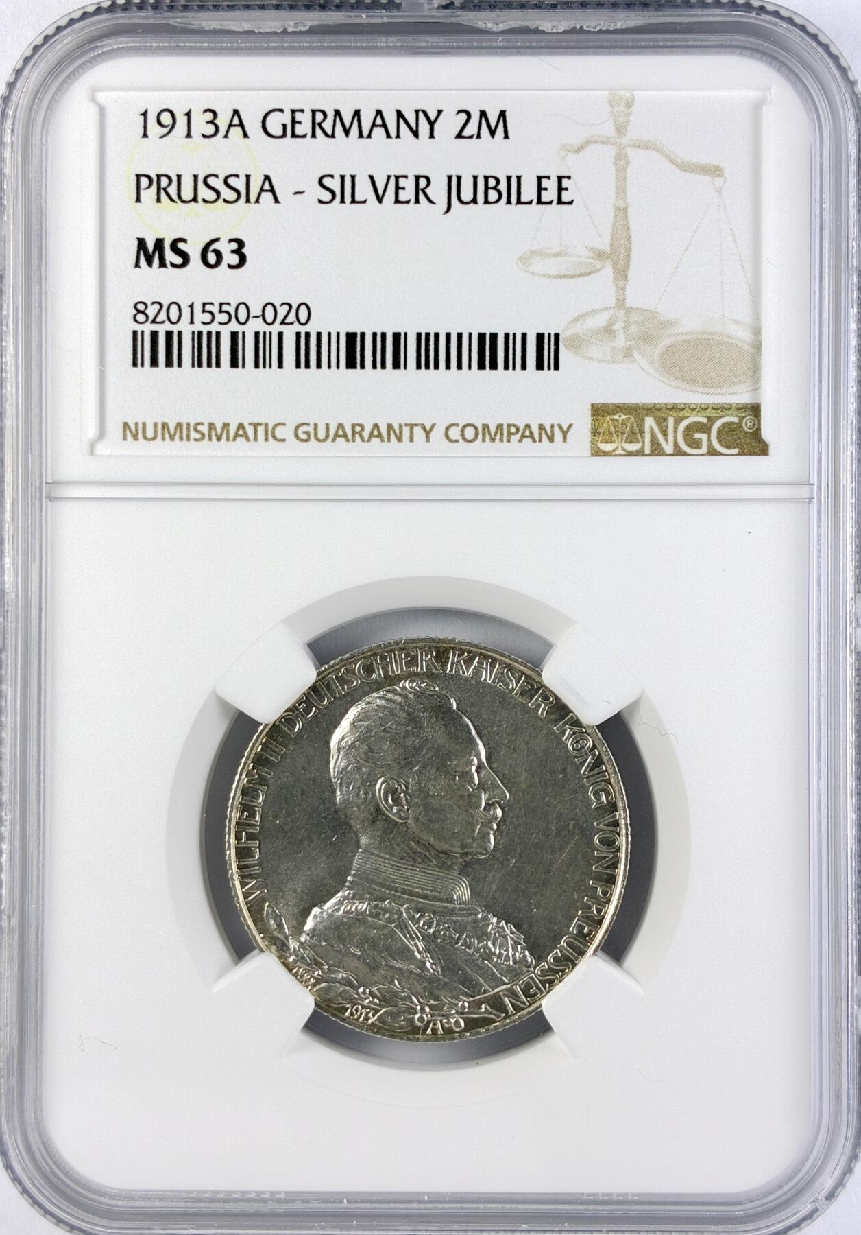 【雨安】【直播拍卖】【世界币章119期-评级币】2025-12-06 周六 19:30 保真 [评级德国] Germany 德国 帝国 J.111 普鲁士 2马克 (1913) 军装花枝 1913年  NGC-MS63