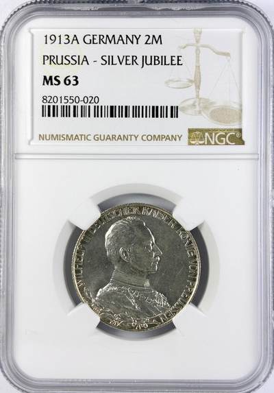 【雨安】【直播拍卖】【世界币章119期-评级币】2025-12-06 周六 19:30 保真 - [评级德国] Germany 德国 帝国 J.111 普鲁士 2马克 (1913) 军装花枝 1913年  NGC-MS63