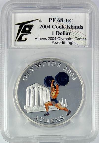 【雨安】【直播拍卖】【世界币章119期-评级币】2025-12-06 周六 19:30 保真 - [评级现代] Cook Island 库克群岛 1元 2004年 奥运会 举重 TQG-PF68UC