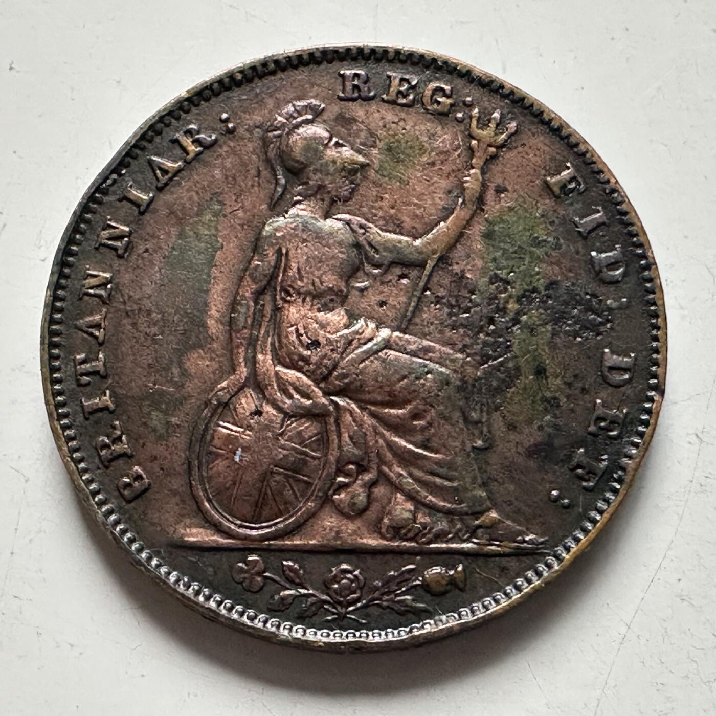 🌹外币初藏🌹🐯2025年第136场  每周二四六晚8️⃣点 接代拍 英国1847年维多利亚一法新铜币 21.7毫米