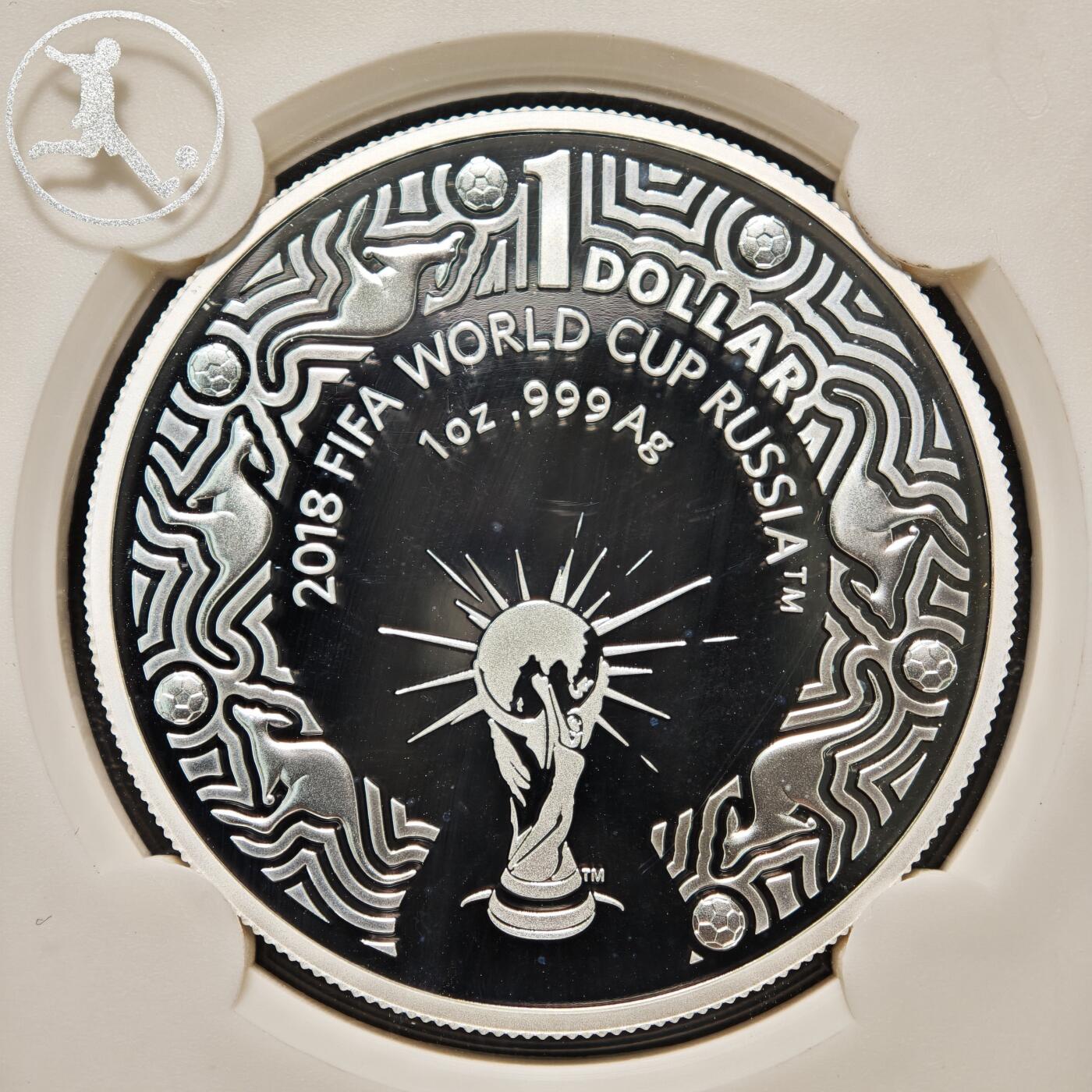 【德藏】世界币章拍卖第156期（拍品征集中~欢迎藏友联系） 2枚一组 2018年 澳大利亚俄罗斯世界杯1元纪念银币 封装版 1盎司 999银
