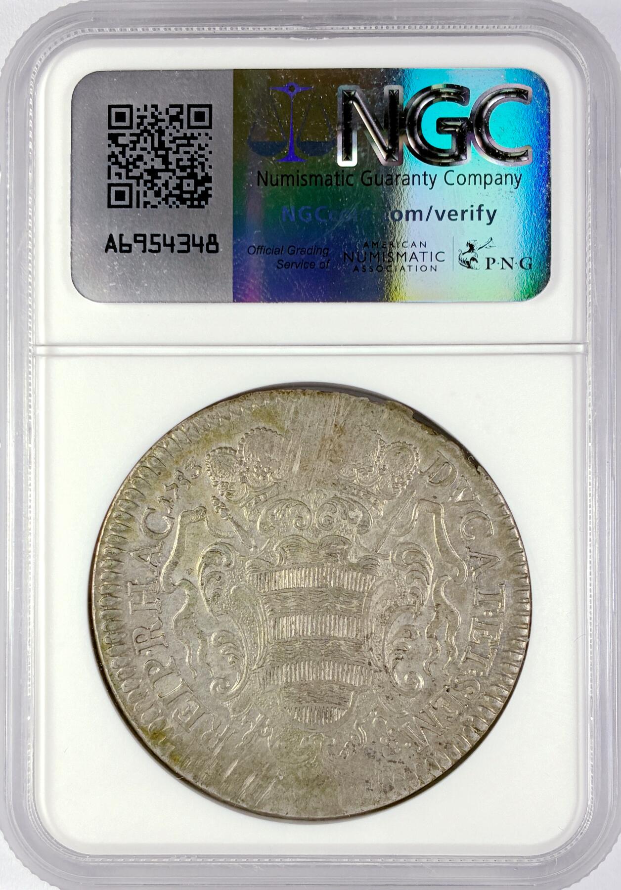 【雨安】【直播拍卖】【世界币章119期-评级币】2025-12-06 周六 19:30 保真 [评级欧洲] Ragusa 拉古萨 1泰勒 1753年  NGC-AU58