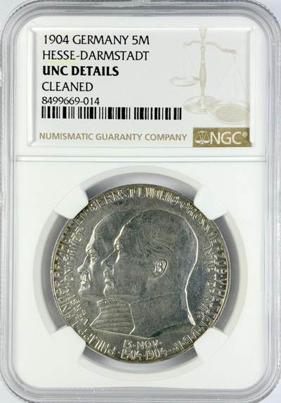 【雨安】【直播拍卖】【世界币章119期-评级币】2025-12-06 周六 19:30 保真 - [评级德国] Germany 德国 帝国 J.075 黑森-达姆施塔特 5马克 (1904) 腓力一世400周年 1904年  NGC-UNC
