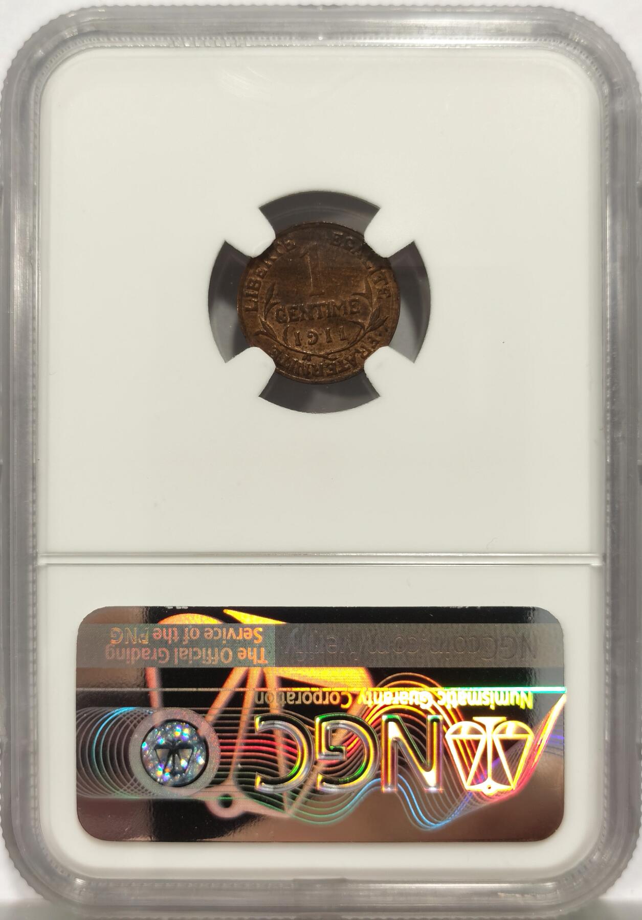 博洋堂世界钱币拍卖第150期（全场包邮） NGC MS63 法国1911年玛丽安娜1分铜币 巧克力包浆 小巧可爱。