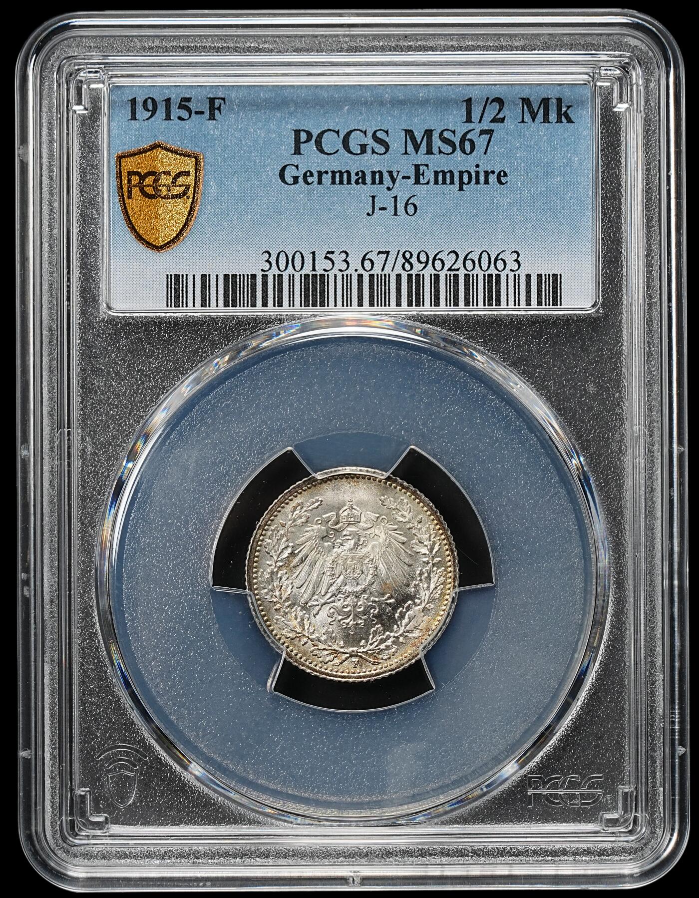 修遠堂世界钱币第九十六期 PCGS MS67 1915年德国1/2马克银币 F厂铭