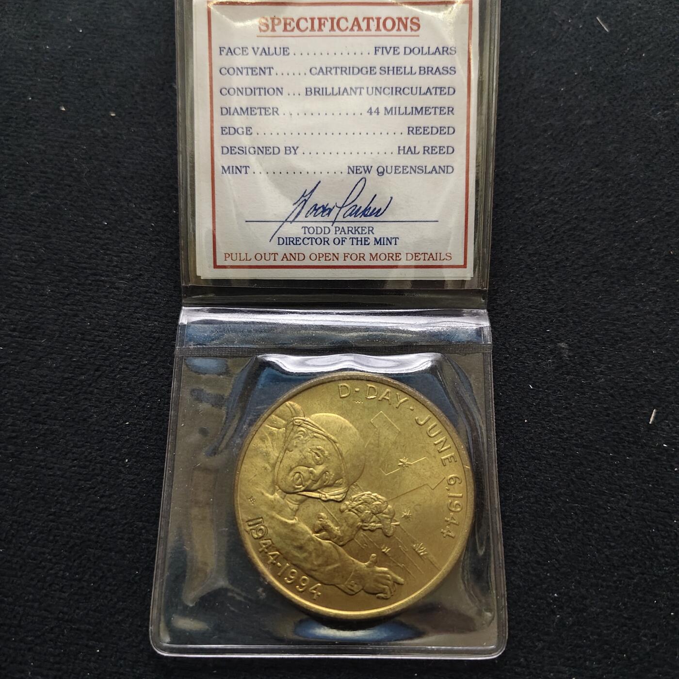 【全场包邮】纯粹捡漏拍484场（免费代拍第21场） 赫特河公国1994年5元D-DAY五十周年纪念币-带证书