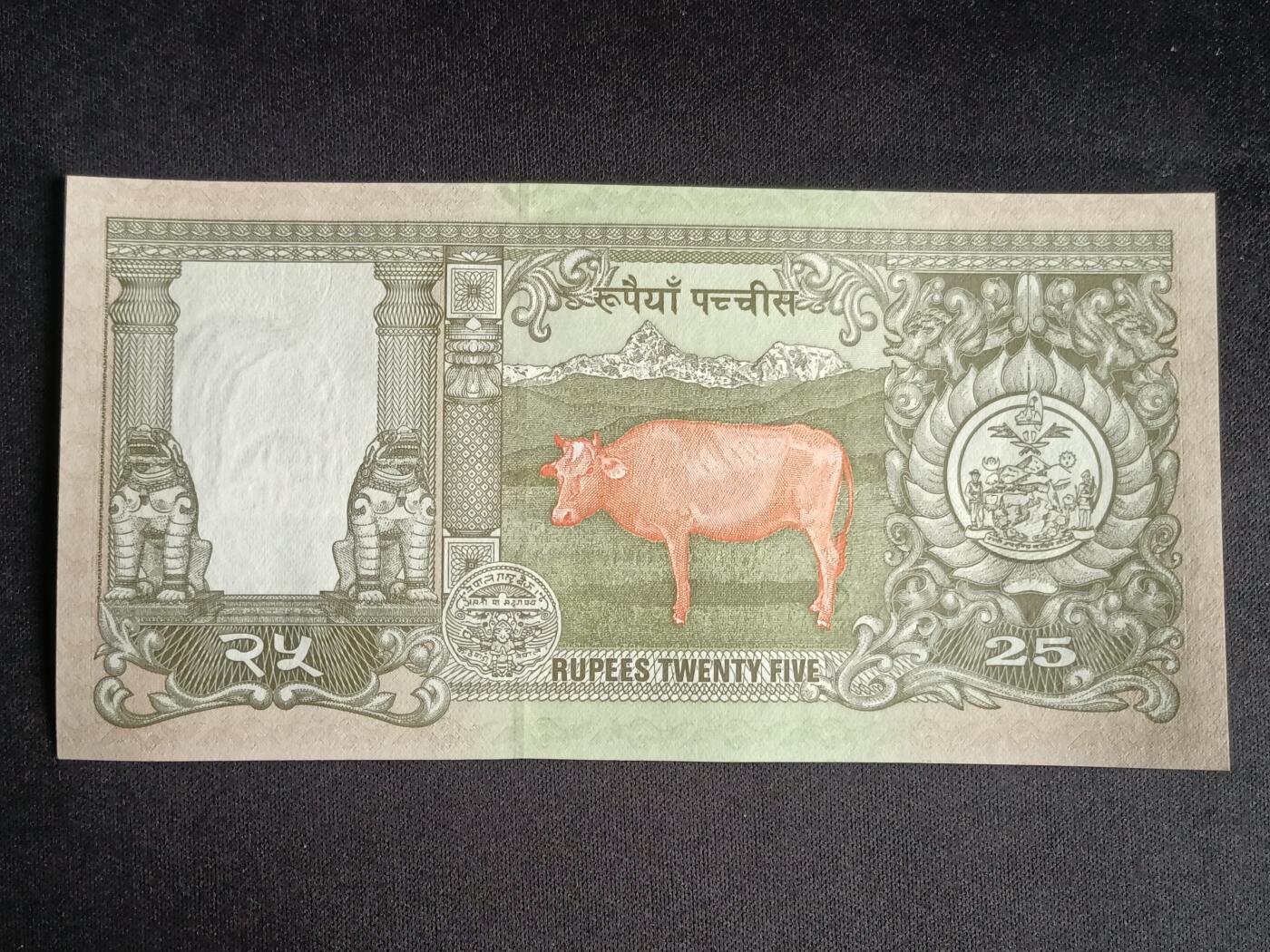 【游宝拍卖】乙巳蛇年91期 第四季首拍场  尼泊尔-25卢比【比兰德拉国王登基25周年纪念钞 全新UNC】