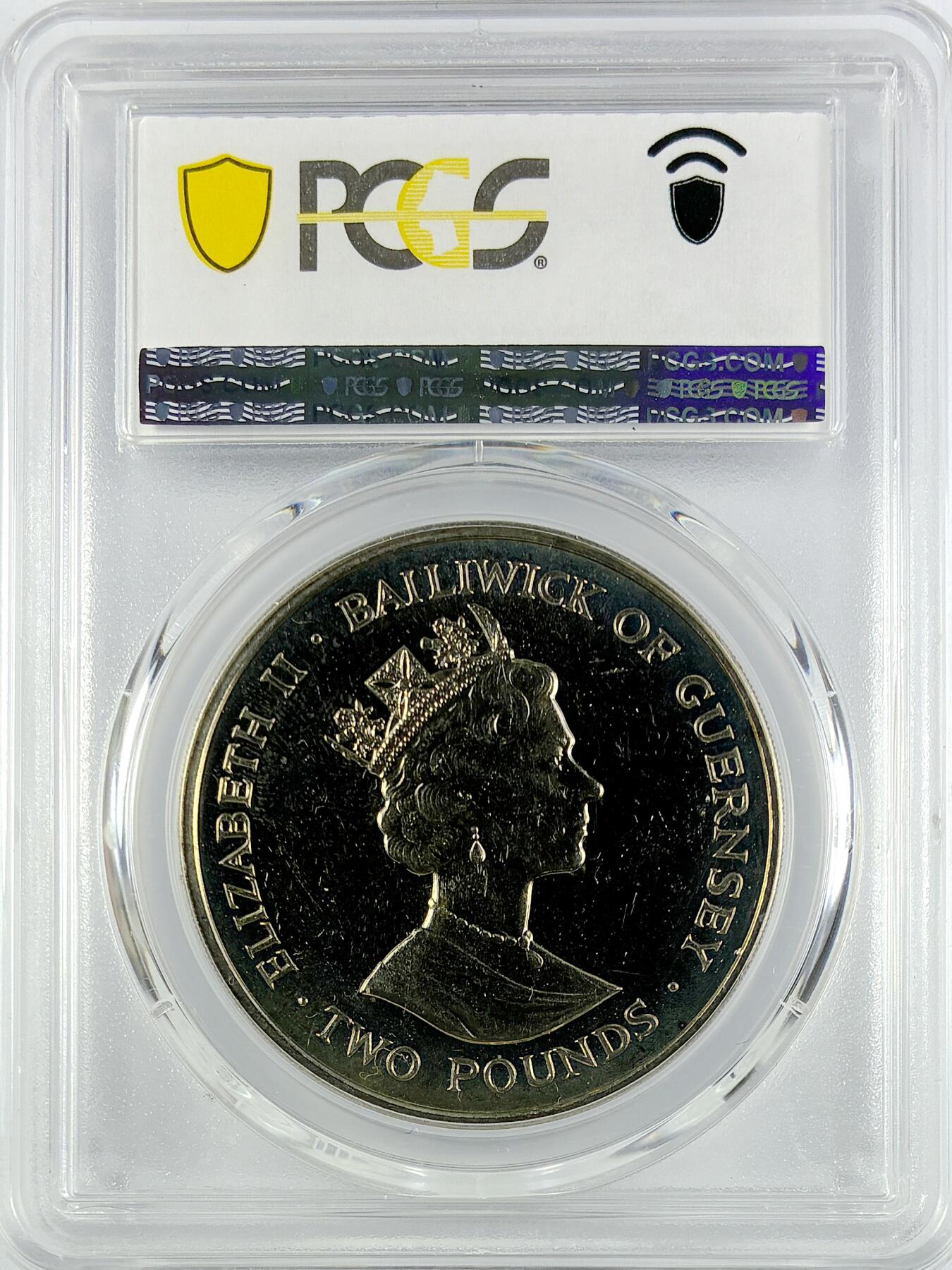 【雨安】【直播拍卖】【世界币章119期-评级币】2025-12-06 周六 19:30 保真 [评级现代] Guernsey 根西 2镑 1997年 帝王蛾  PCGS-MS63