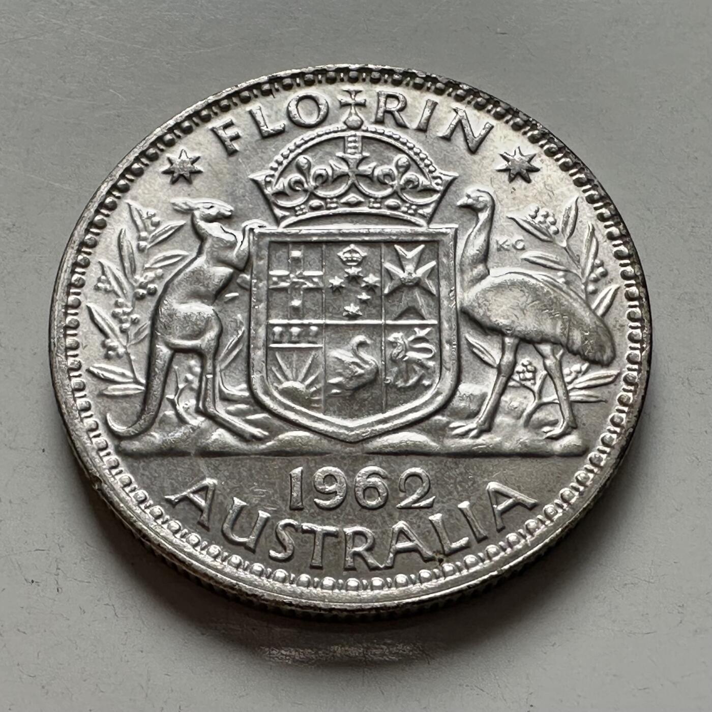 🌹外币初藏🌹🐯2025年第136场  每周二四六晚8️⃣点 接代拍 澳大利亚1962年一弗洛林银币 11.3克半银 原光好品