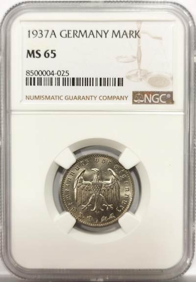 博洋堂世界钱币拍卖第150期（全场包邮） - NGC MS65 德国第三帝国1937年A版1马克镍币